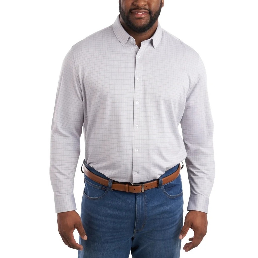 Kirkland Signature Mens Knit Sport Shirt Gray Modern Fit 2XL 18-19 36/37 NEW